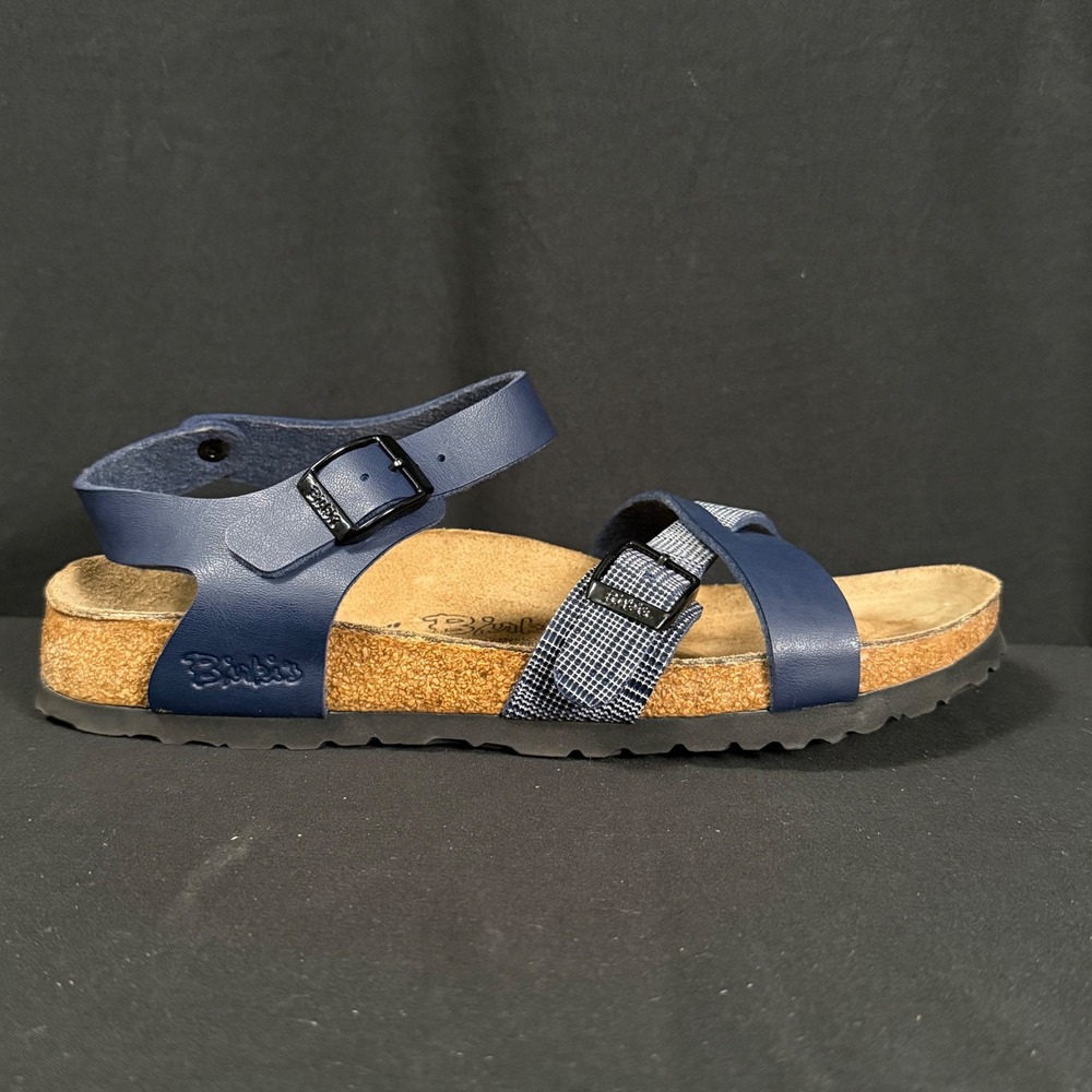 Birki's Birkenstock Lillie Navy Blue Plaid Strappy Slingback Sandals Womens 9 - Picture 7 of 14